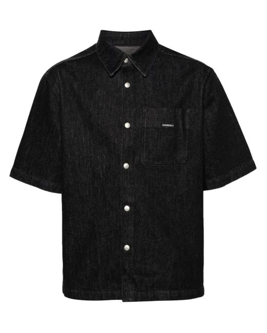 Sandro Black Press-Stud Denim Shirt for men