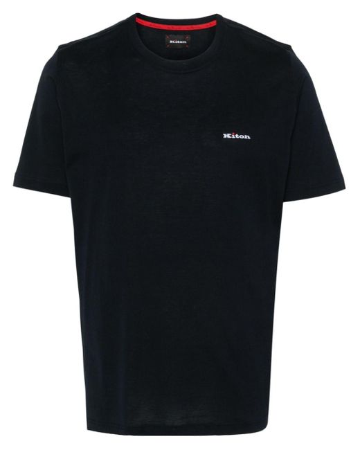 Logo-embroidered cotton T-shirt di Kiton in Black da Uomo