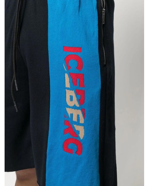 Iceberg Blue Logo Knit Track Shorts for men