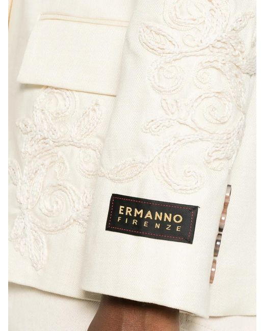 ERMANNO FIRENZE White Double-Breasted Embroidered Blazer