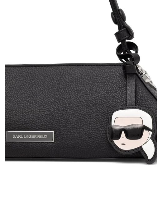 Karl Lagerfeld Black Logo-Plaque Pebbled Shoulder Bag