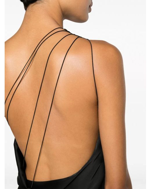 Philosophy Di Lorenzo Serafini Black One-Shoulder Backless Satin Maxi Dress