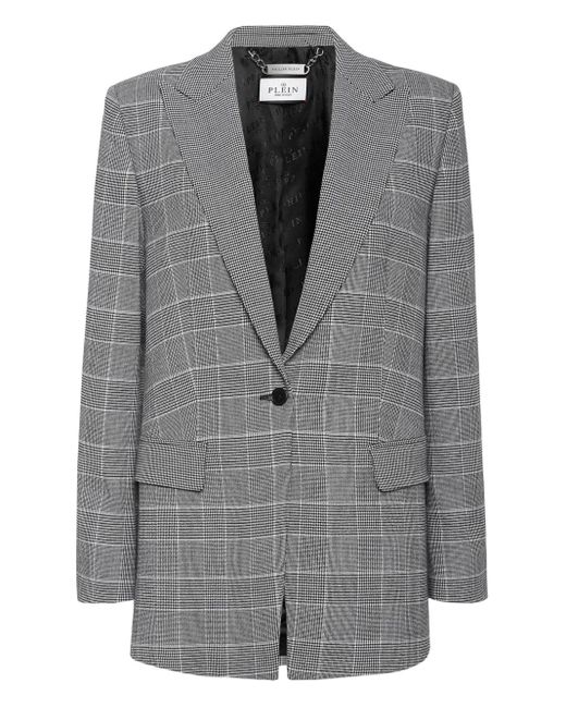 Philipp Plein Gray Boyfriend Fit Blazer Prince Of Wales Crest