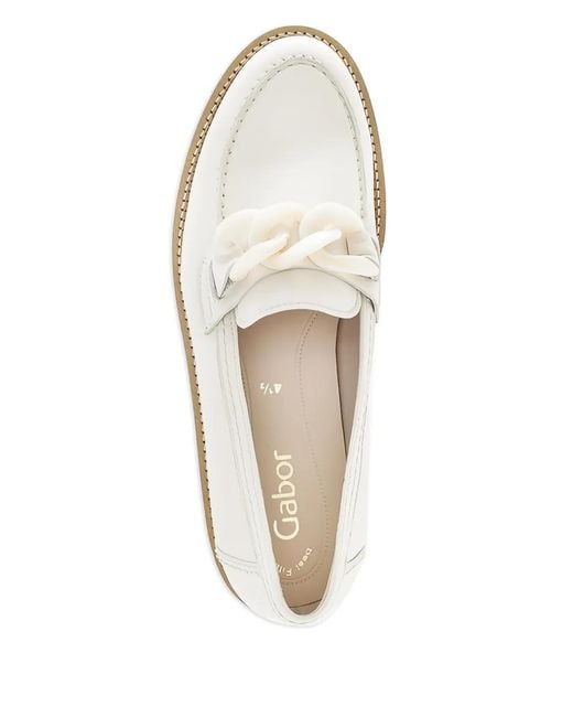 Gabor White Chain-Link Leather Loafers