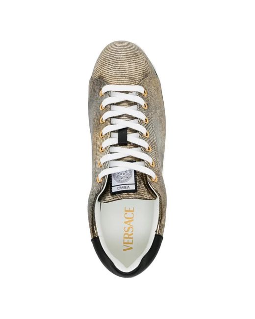 Versace White Greca Lizard-Effect Sneakers for men