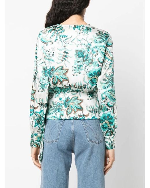 Liu Jo Blue Paisley-print Wrap Blouse