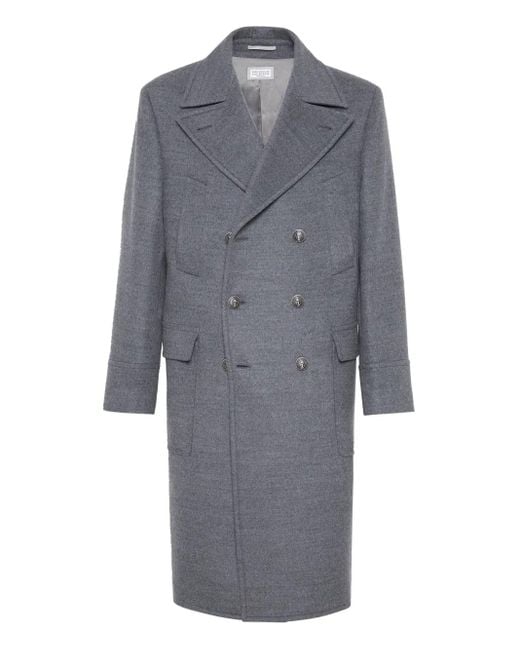 Brunello Cucinelli Gray Medium Double-Breasted Wool Coat for men