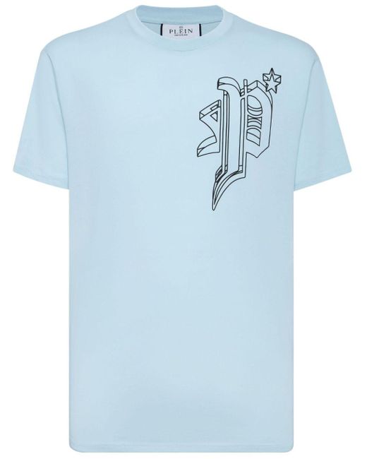 Philipp Plein Wire Frame T-Shirt mit Logo-Print in Blue für Herren
