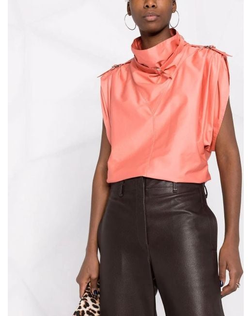 Isabel Marant Pink Belt-Detail Funnel-Neck Blouse