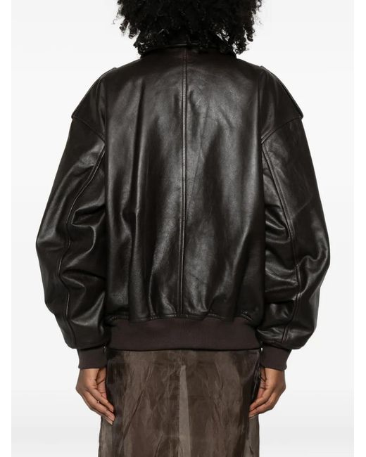 Frankie Shop Black Viper Flap-Pocket Leather Jacket