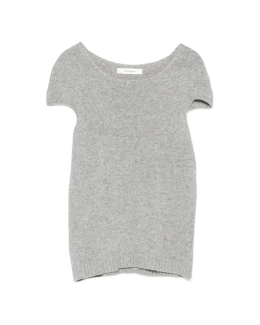 GIMAGUAS Gray Fine-Knit Cap-Sleeve T-Shirt