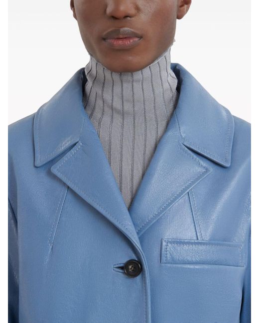 Marni Blue Cropped-sleeve Goatskin Leather Jacket