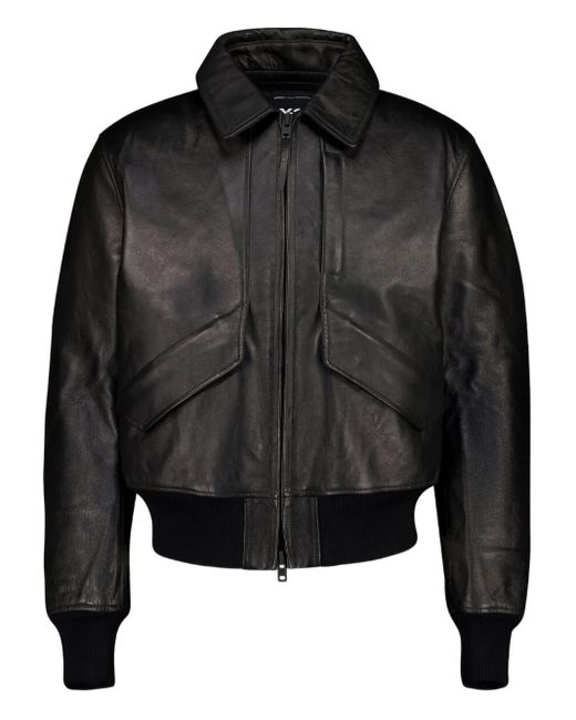 Y-3 Black Zipped-Front Leather Jacket for men