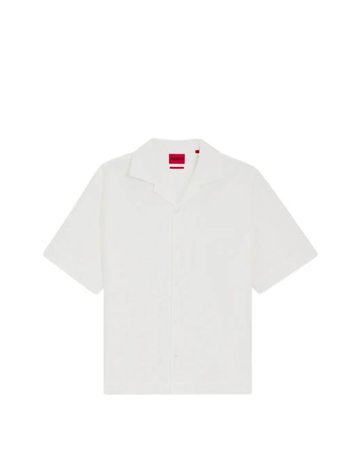 HUGO White Seersucker Short-Sleeved Shirt for men