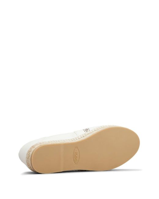 Tod's White Logo-Perforated Leather Espadrilles