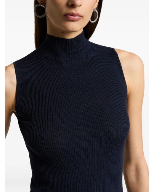Peserico Blue Ribbed High-Neck Sleeveless Vest