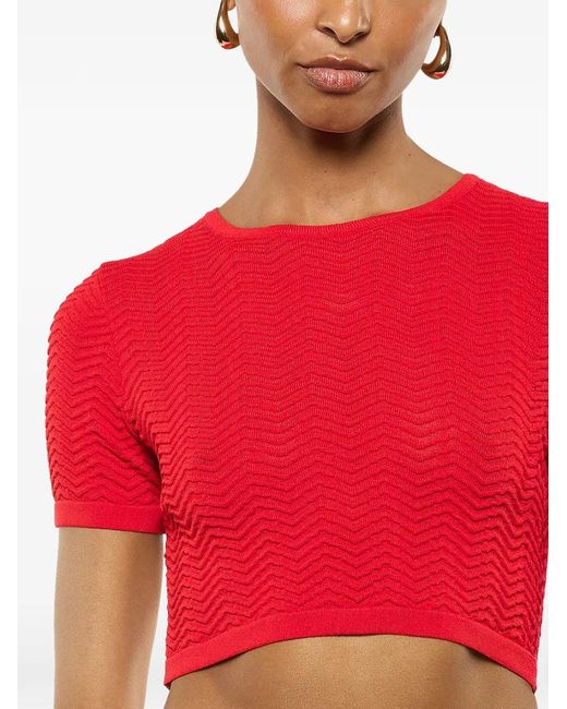 Laneus Red Knit Cropped T-Shirt