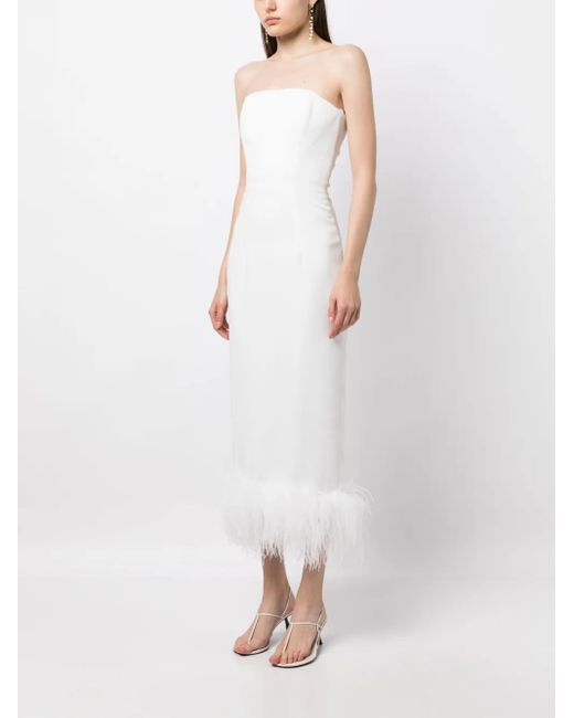 16Arlington White Minelli Feather Trim Midi Dress - Women's - Polyester/spandex/elastane/ostrich Feather