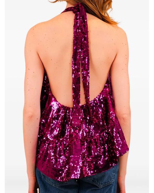 Azeeza Purple Winston Sequin-Embellished Top