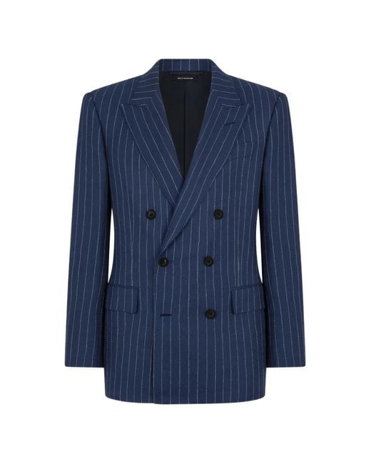 Tom Ford Blue Pinstripe Double-Breasted Jacket for men