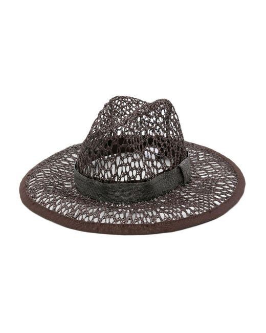 Brunello Cucinelli Brown Beaded-ribbon Open-weave Hat
