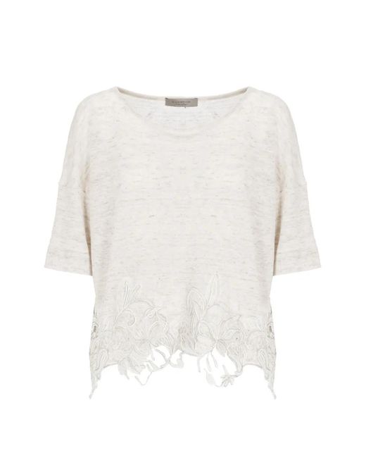 D.exterior White Poncho Bordé De Dentelle À Manches Courtes