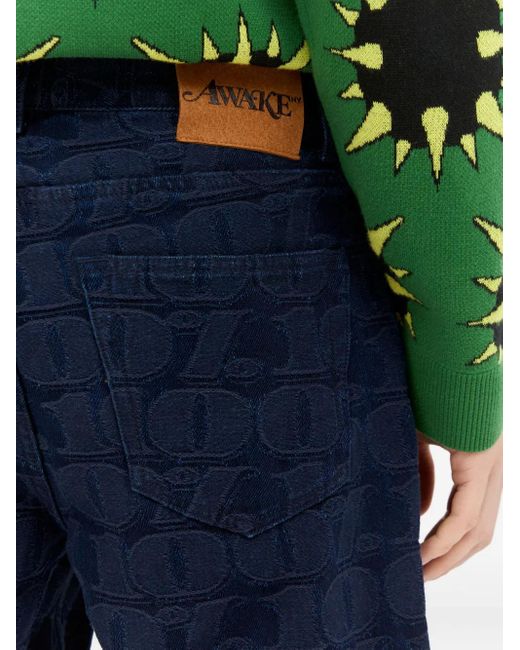 AWAKE NY Blue Logo-Jacquard Jeans for men