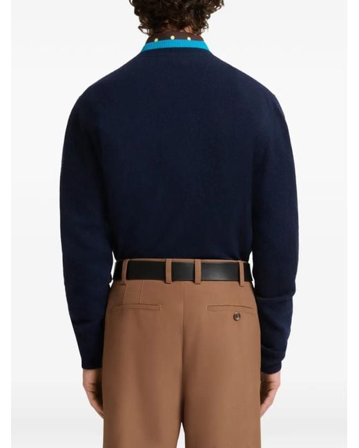 Marni Blue Deep Cashmere Jumper With Layered Effect for men