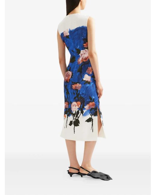 Erdem Blue Floral-Print Midi Dress