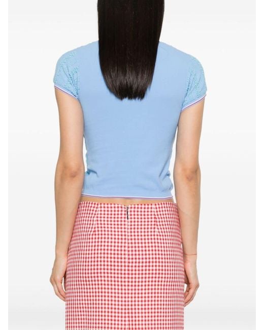 MSGM Blue Ribbed Polo Top