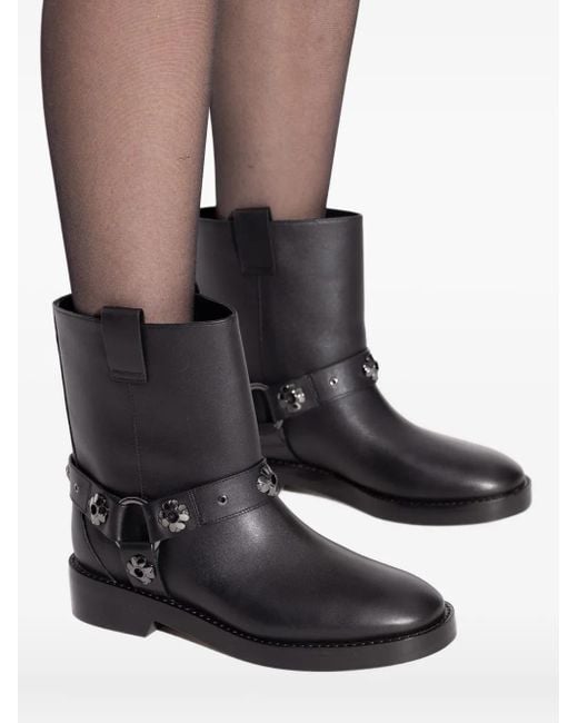 Kate Spade Black Flower-Embellished Biker Boots