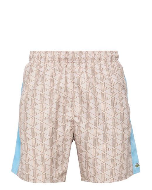 Lacoste Natural Monogram-print Drawstring Swim Shorts for men