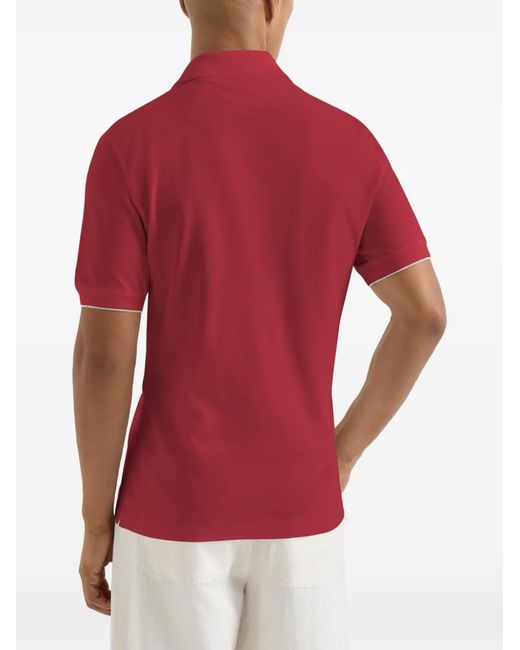Brunello Cucinelli Red Logo Cotton Polo Shirt for men