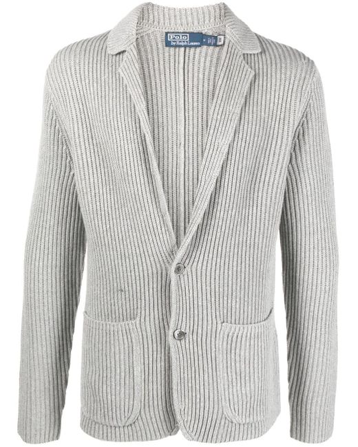Polo Ralph Lauren Gray Ribbed-knit Cotton-blend Cardigan for men