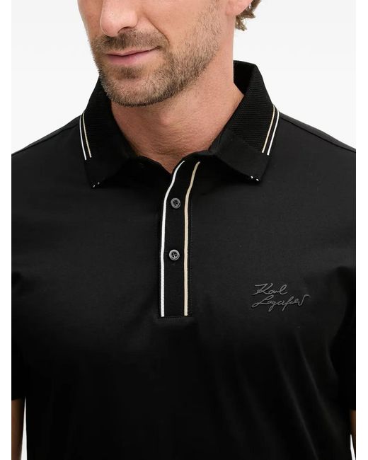 Karl Lagerfeld Black Contrast-Trim Logo-Patch Polo Shirt for men