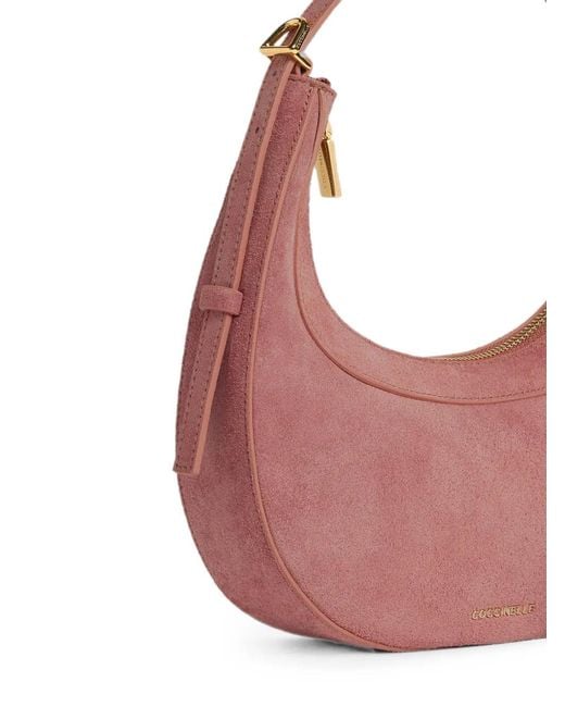 Coccinelle Pink Whisper Suede Crescent Tote Bag