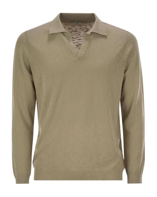PT Torino Green Long-Sleeved Cotton Polo-Colar T-Shirt for men