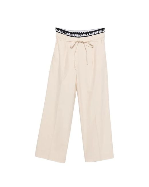 Karl Lagerfeld Natural Wide-Leg Cropped Pants With Branded Waistband And Drawstring