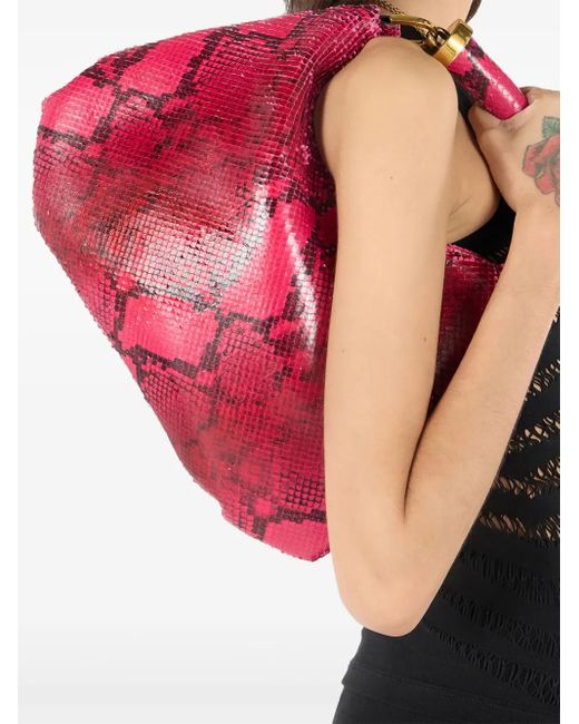 Roberto Cavalli Pink Schultertasche mit Schlangen-Print