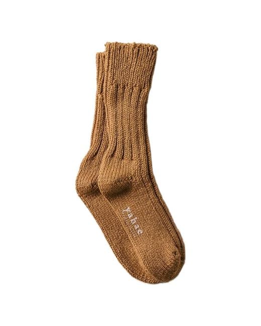 yahae Brown Row-Gauge Ribbed Socks