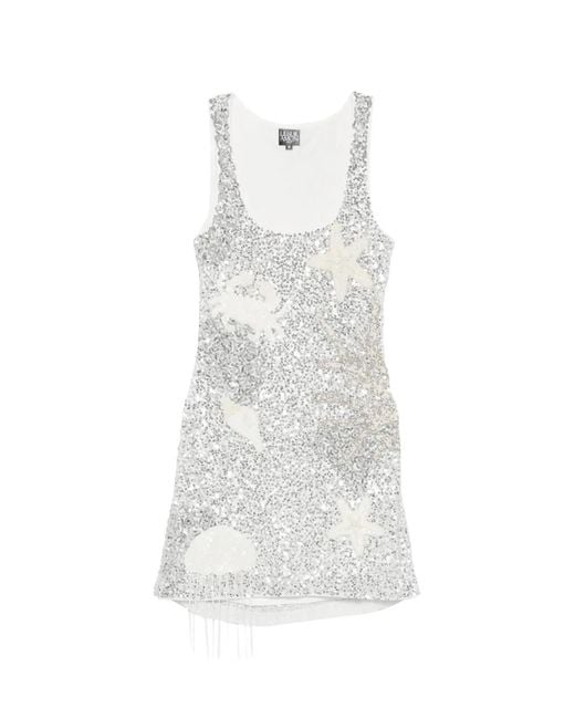 Leslie Amon White Mermaid Sequin-Embellished Mini Dress