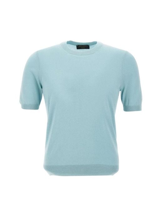 Gran Sasso Blue Crew-Neck Short-Sleeve Sweater for men