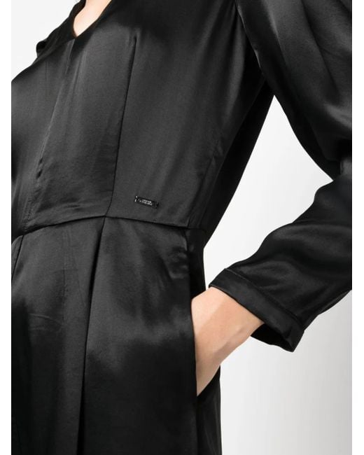 ARMANI EXCHANGE Black Logo-Plaque Satin-Finish Jumpsuit