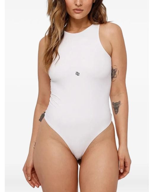 GOD SAVES QUEENS White Logo-Print Sleeveless Swimsuit