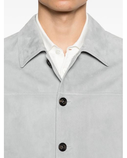 Eleventy Gray Buttoned Suede Jacket for men