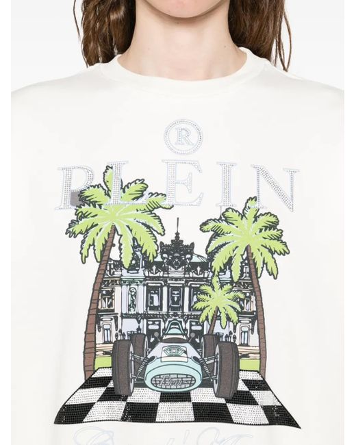 Philipp Plein White 'New Port Beach Cut' Long Sleeve Sweatshirt