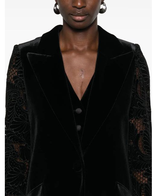 Nissa Black Floral-Embroidered Blazer