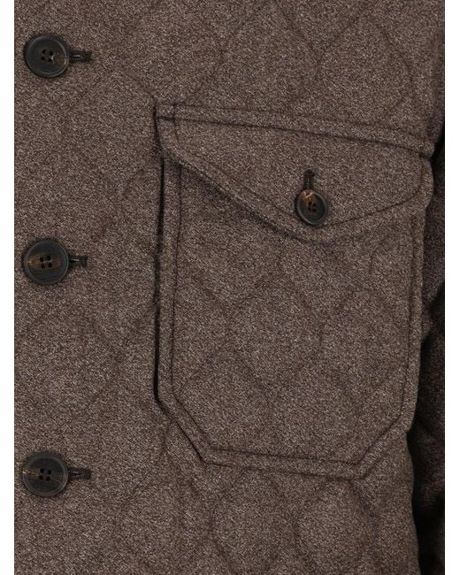 Emporio Armani Brown Quilted Button-Up Jacket for men