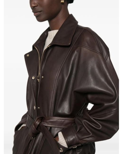 Chaqueta De Piel Con Cinturón Maje de color Brown