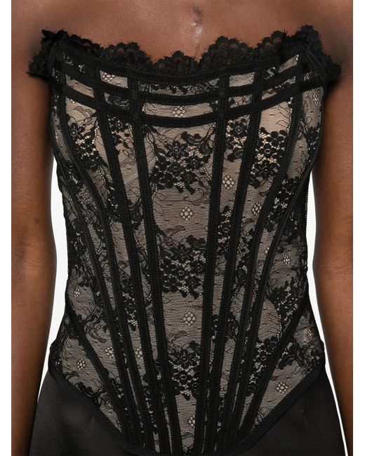 GIUSEPPE DI MORABITO Black Lace-Appliqué Corset Top
